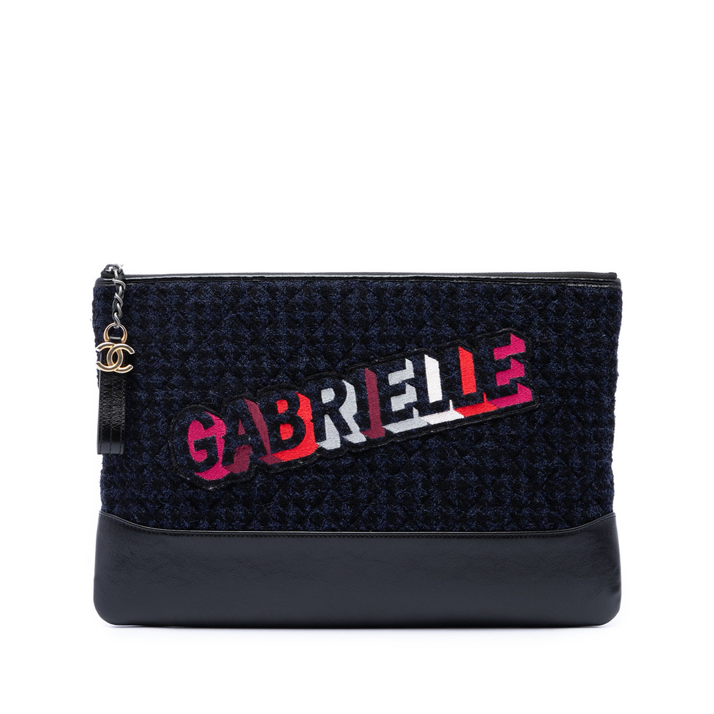 Pre-Loved Chanel Large Tweed and Calfskin Embroidered Gabrielle O Case Clutch